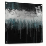 Modern Abstract Painting – Teal & White Dripping Canvas Wall Art