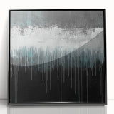 Modern Abstract Painting – Teal & White Dripping Canvas Wall Art