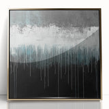 Modern Abstract Painting – Teal & White Dripping Canvas Wall Art
