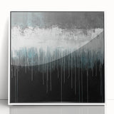 Modern Abstract Painting – Teal & White Dripping Canvas Wall Art