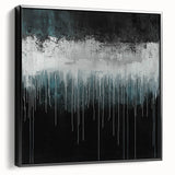 Modern Abstract Painting – Teal & White Dripping Canvas Wall Art