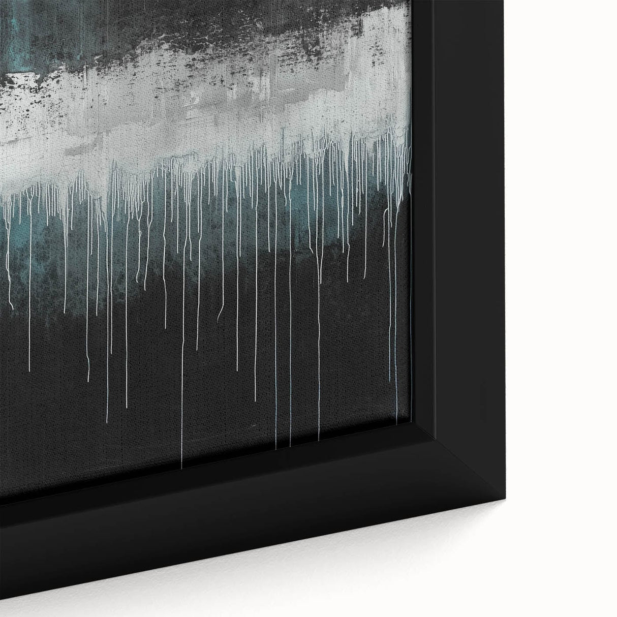 Modern Abstract Painting – Teal & White Dripping Canvas Wall Art