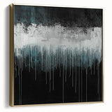 Modern Abstract Painting – Teal & White Dripping Canvas Wall Art
