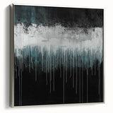 Modern Abstract Painting – Teal & White Dripping Canvas Wall Art