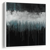Modern Abstract Painting – Teal & White Dripping Canvas Wall Art