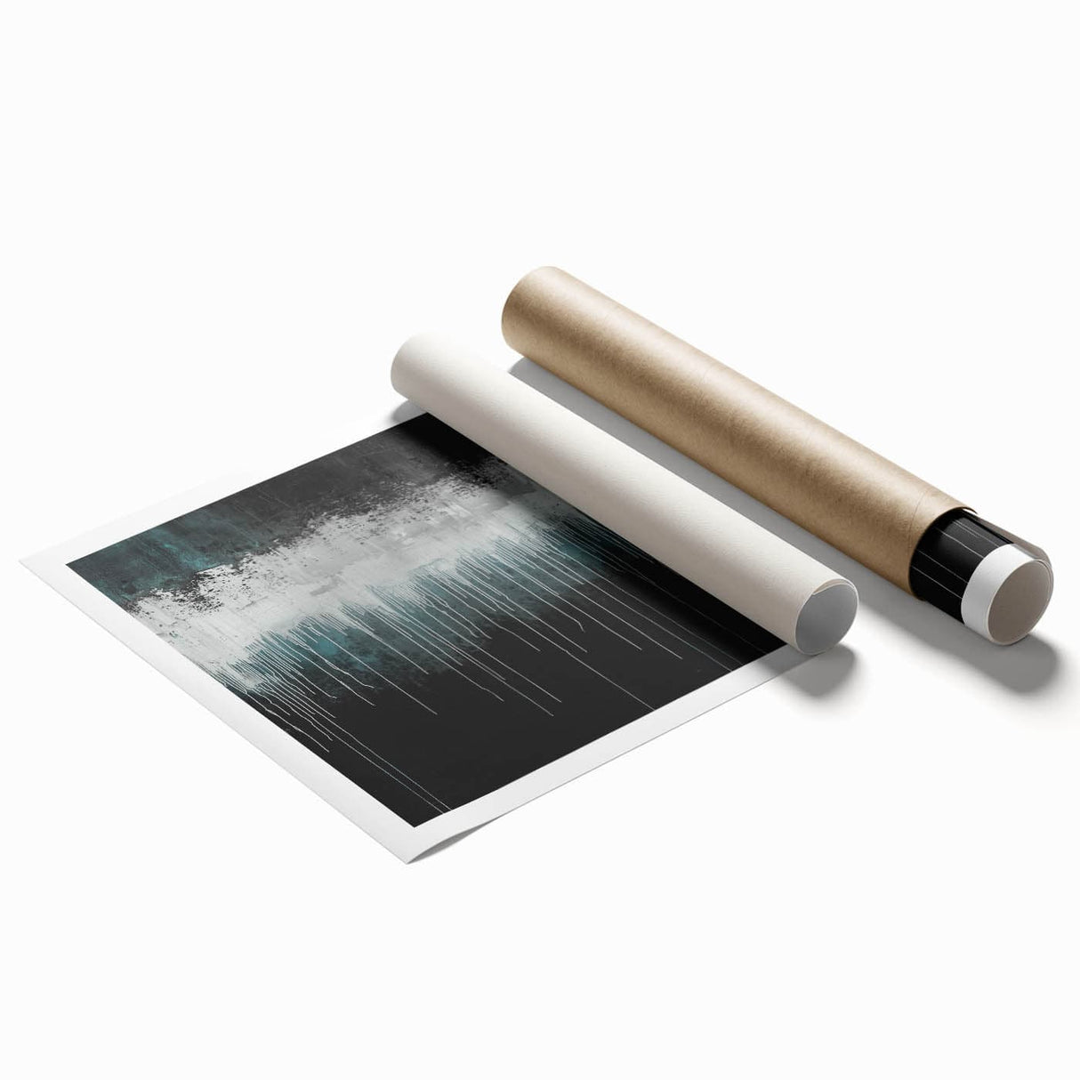 Modern Abstract Painting – Teal & White Dripping Canvas Wall Art