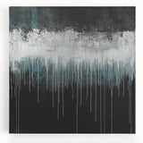 Modern Abstract Painting – Teal & White Dripping Canvas Wall Art