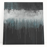 Modern Abstract Painting – Teal & White Dripping Canvas Wall Art