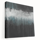 Modern Abstract Painting – Teal & White Dripping Canvas Wall Art