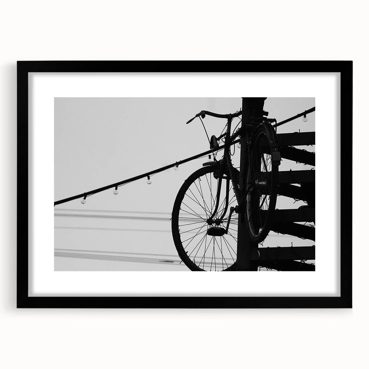 Modern Urban Landscape Art – Black and White Bicycle Scene