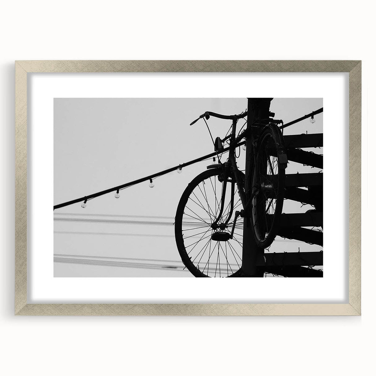 Modern Urban Landscape Art – Black and White Bicycle Scene