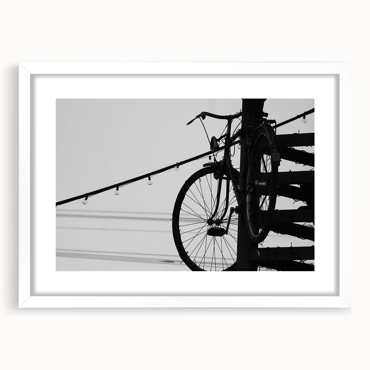 Modern Urban Landscape Art – Black and White Bicycle Scene