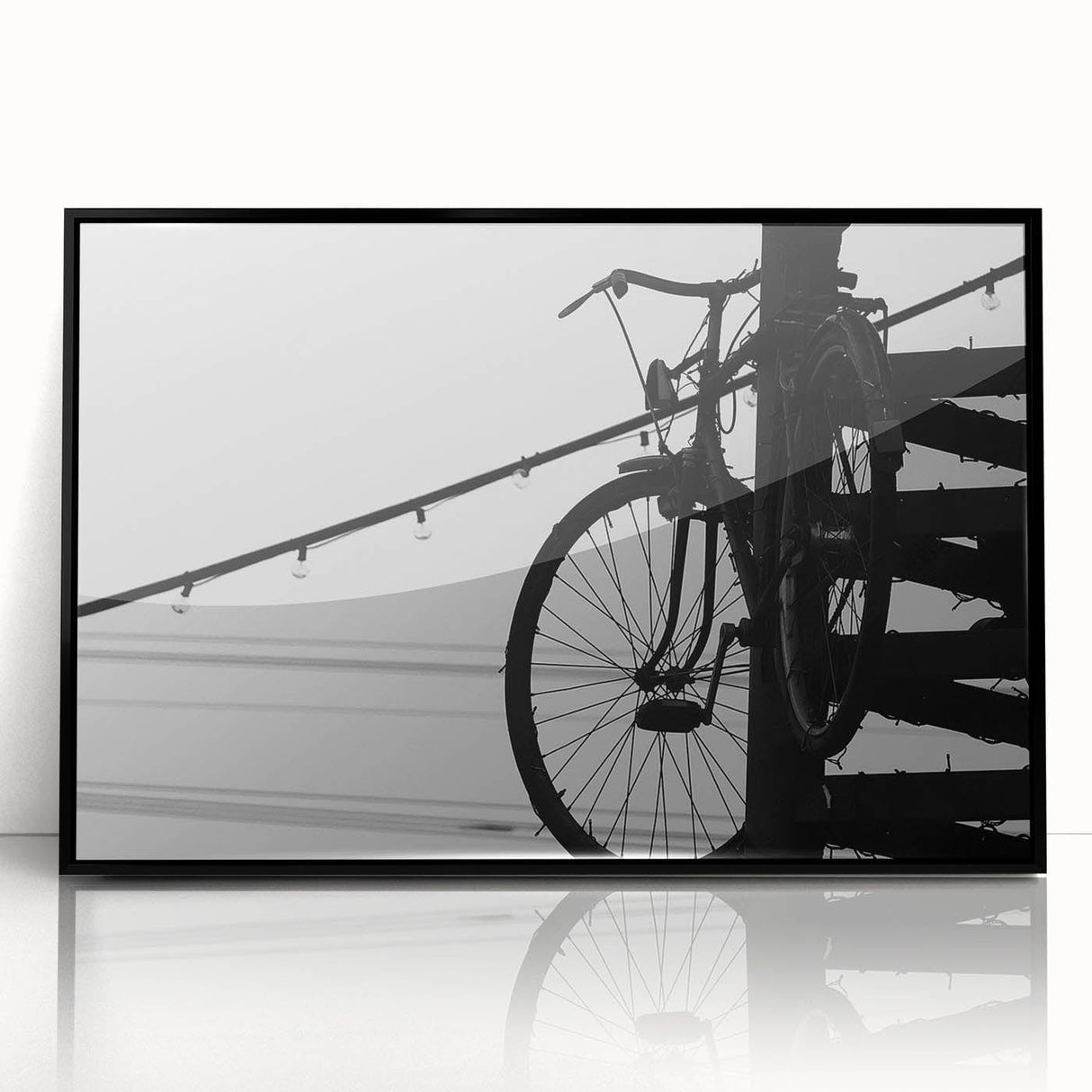 Modern Urban Landscape Art – Black and White Bicycle Scene