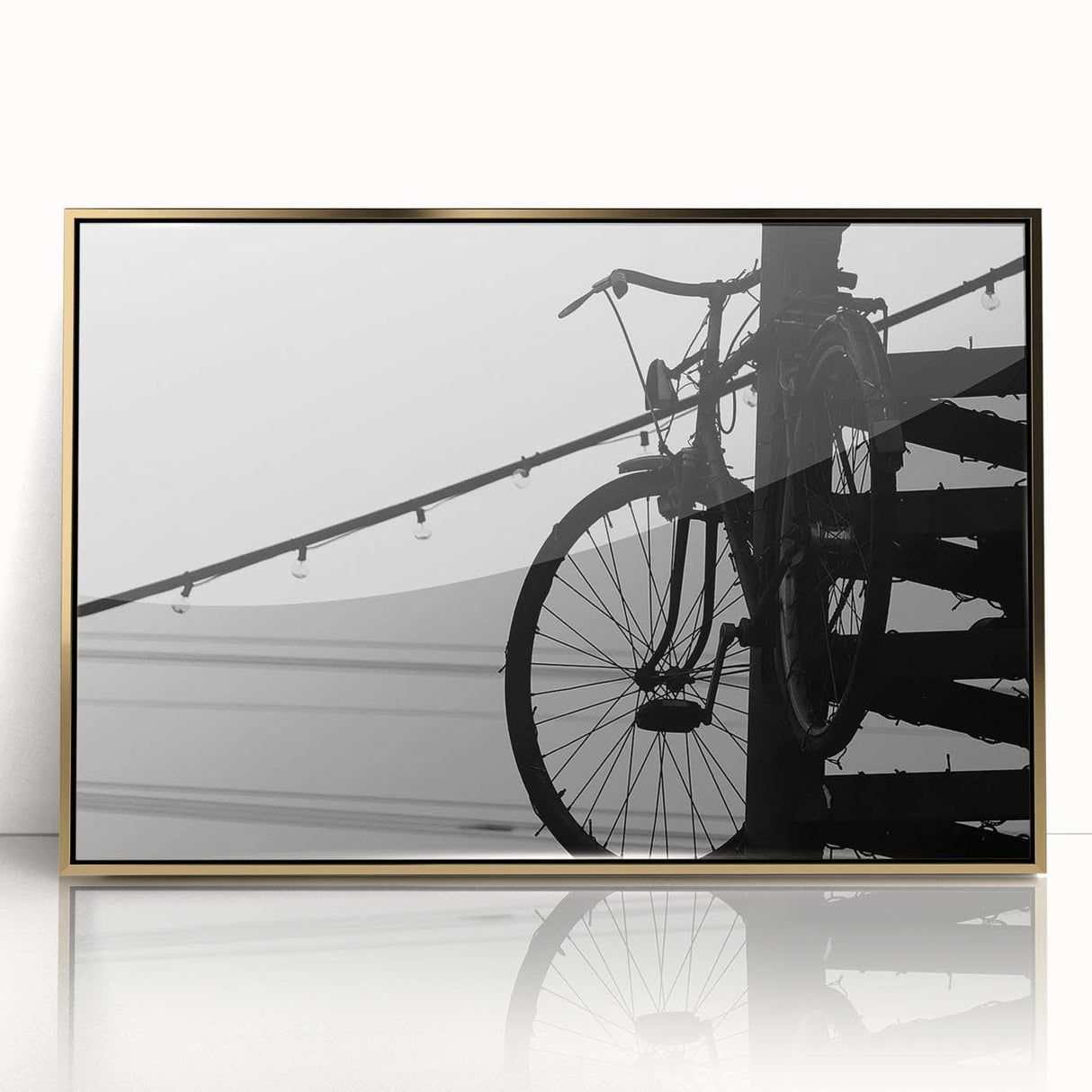 Modern Urban Landscape Art – Black and White Bicycle Scene