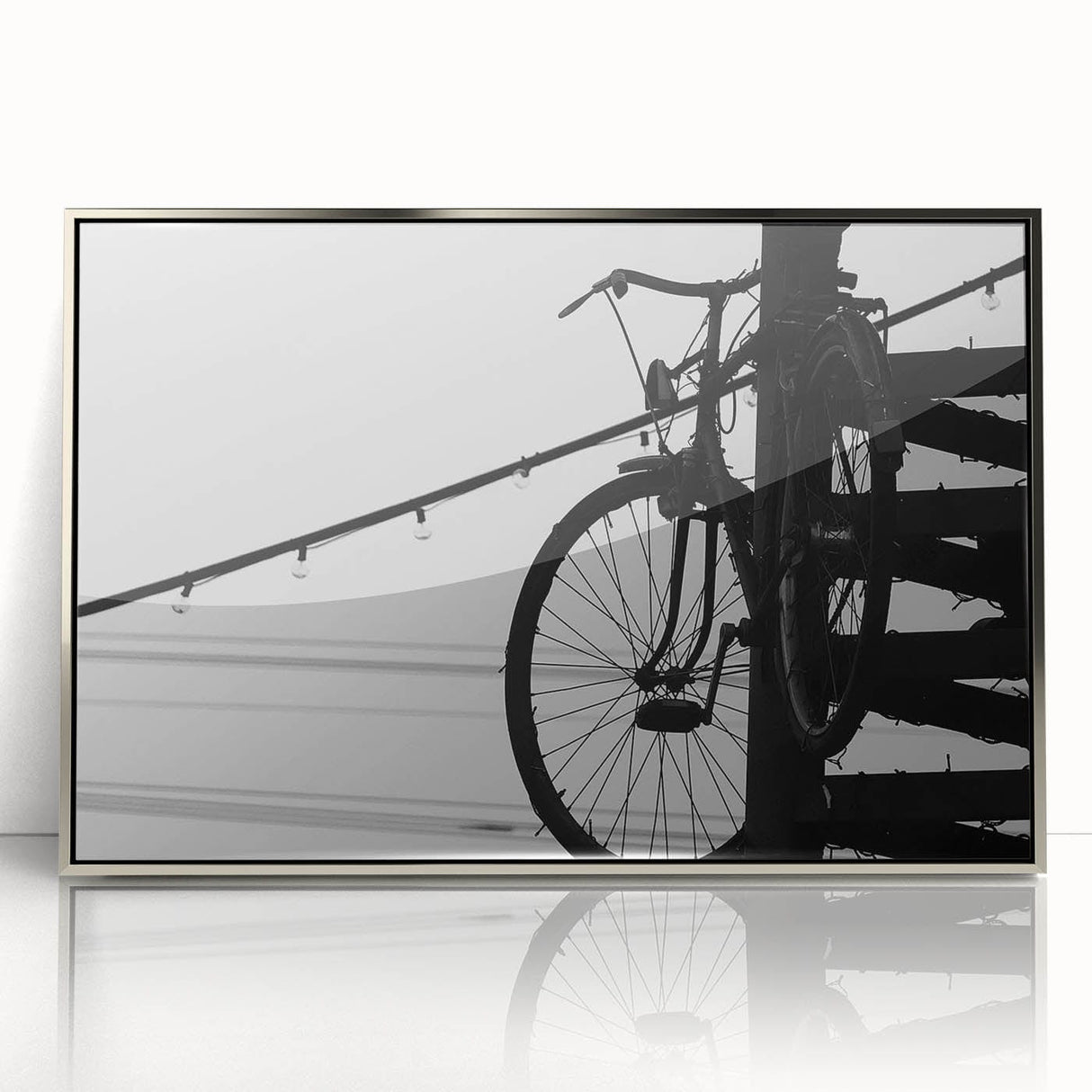 Modern Urban Landscape Art – Black and White Bicycle Scene
