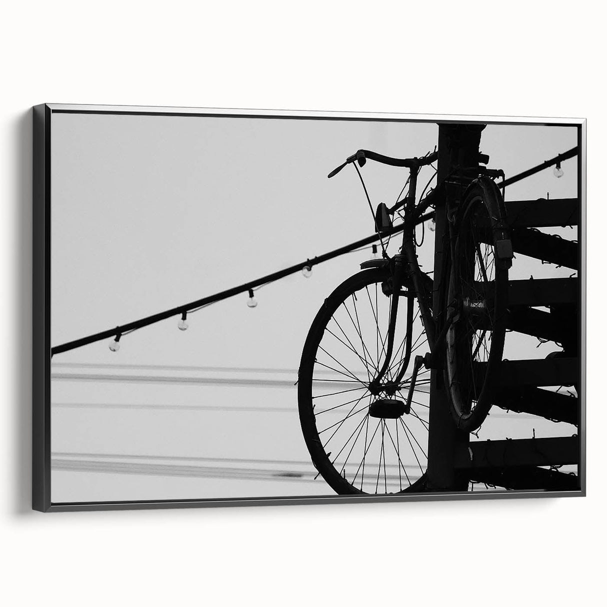 Modern Urban Landscape Art – Black and White Bicycle Scene