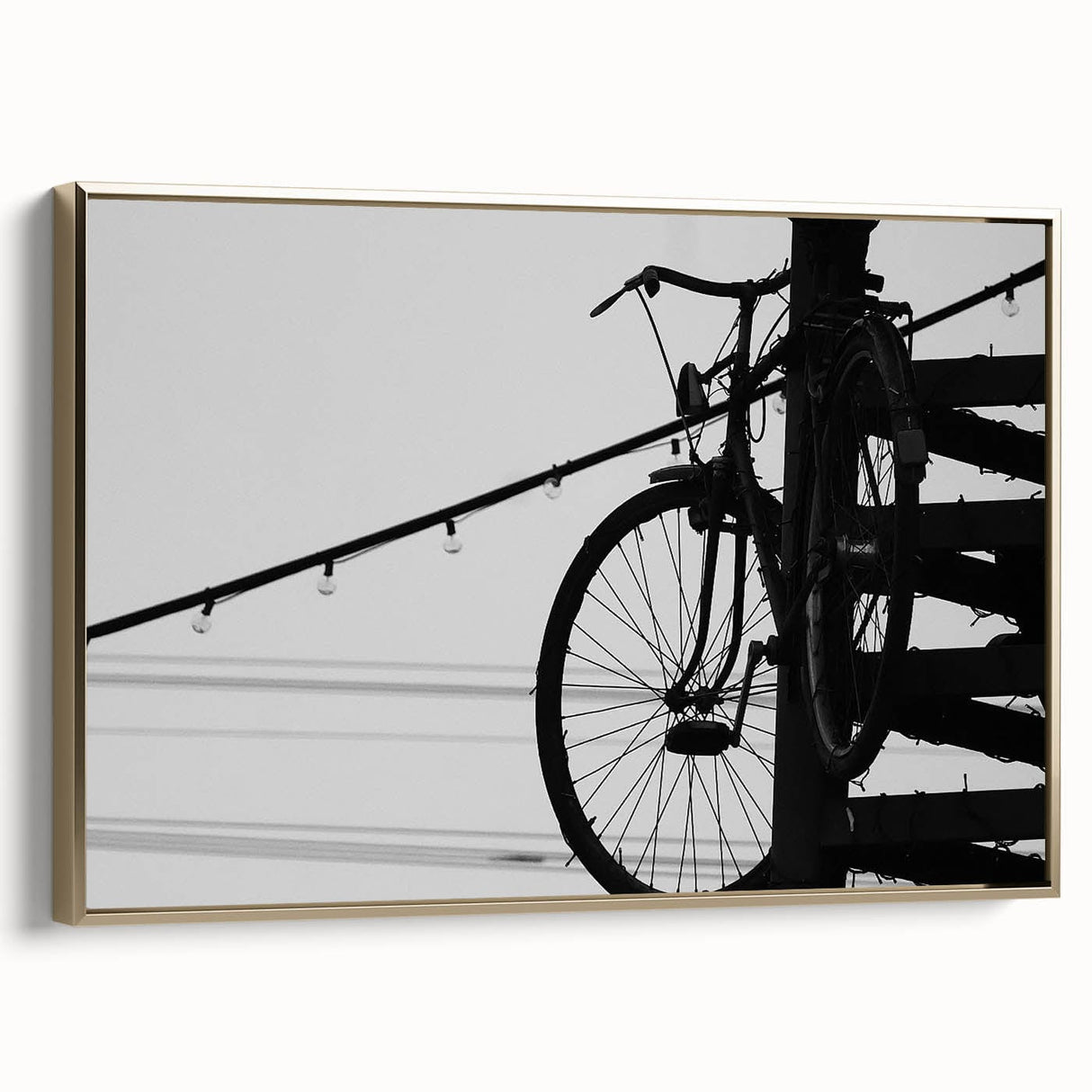 Modern Urban Landscape Art – Black and White Bicycle Scene