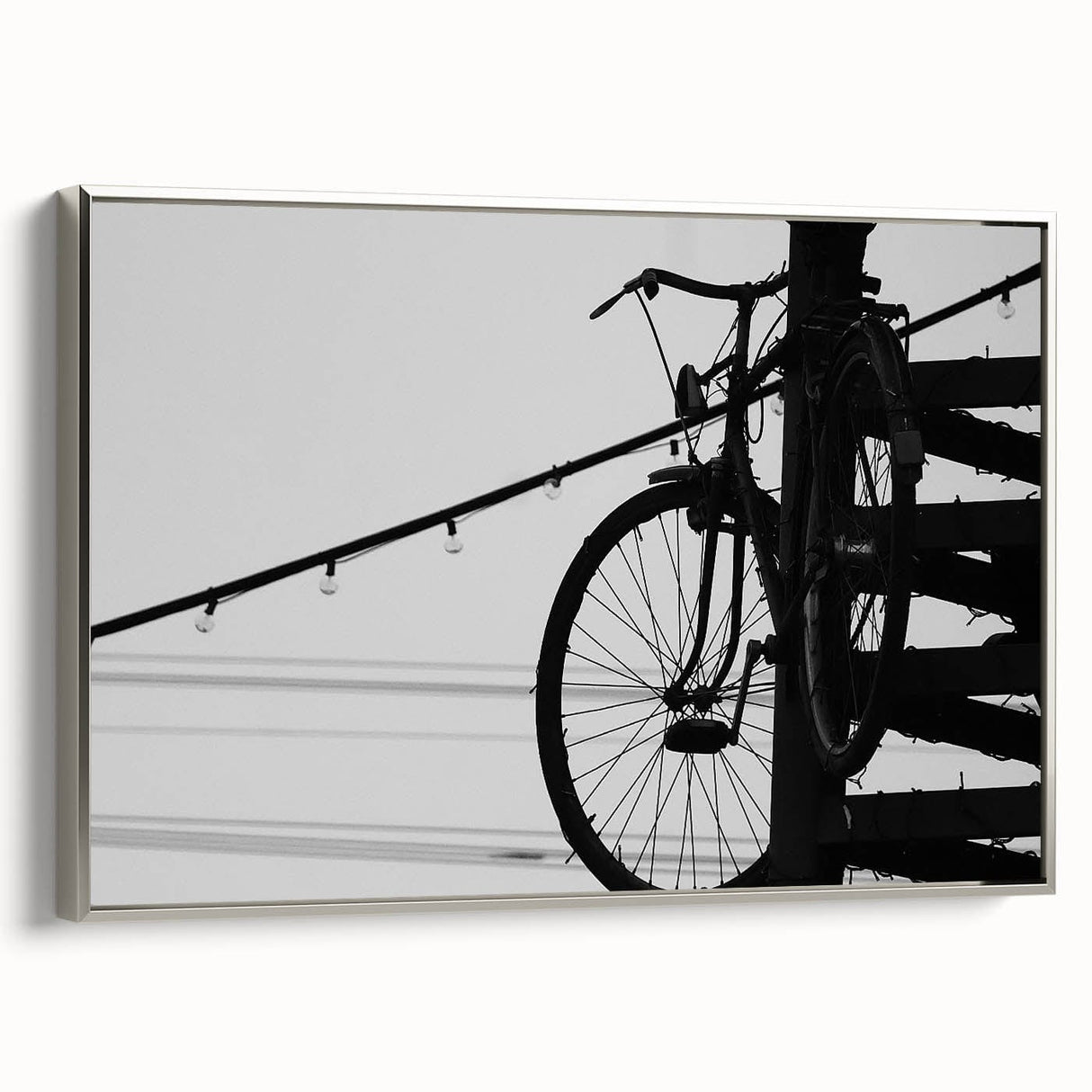 Modern Urban Landscape Art – Black and White Bicycle Scene