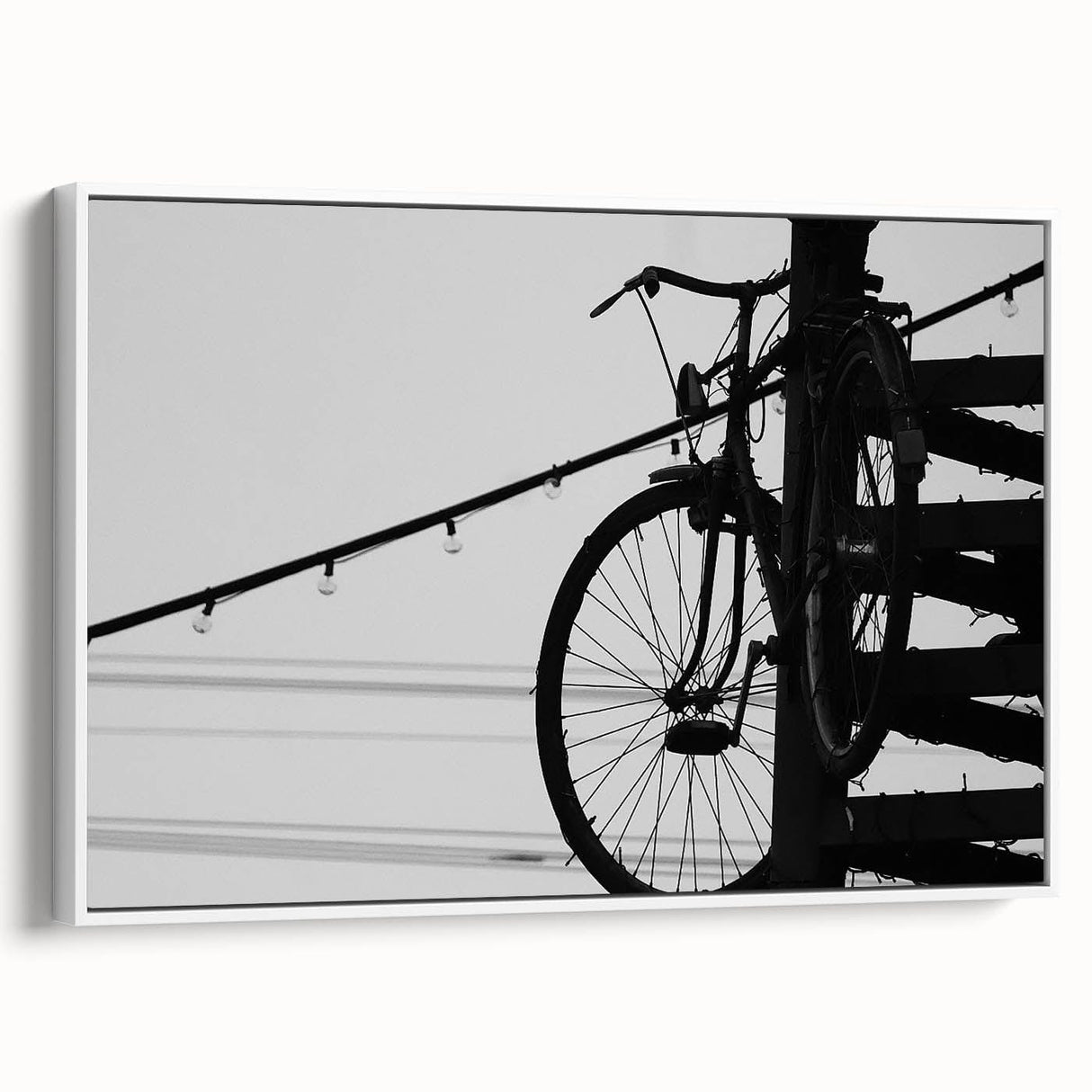 Modern Urban Landscape Art – Black and White Bicycle Scene