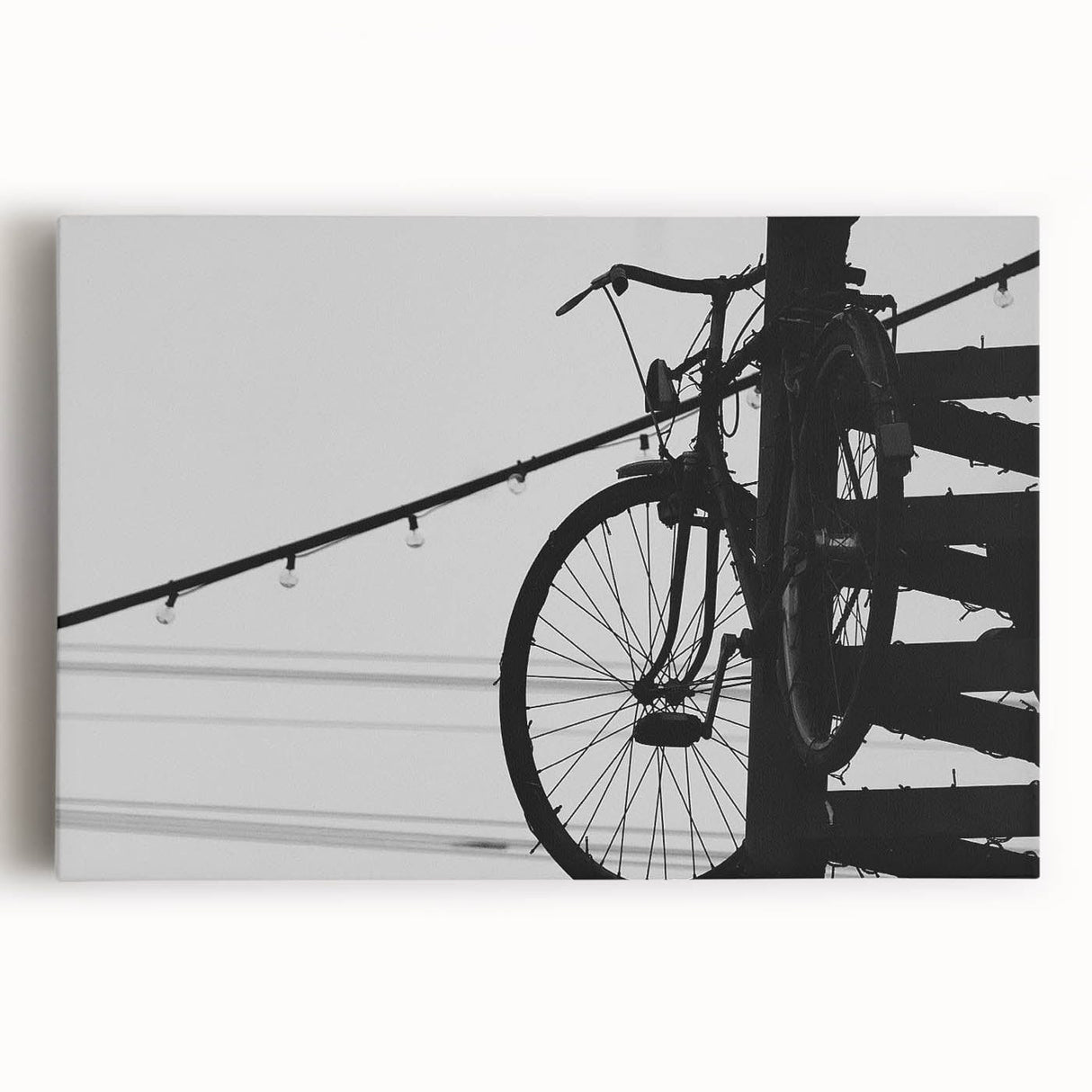 Modern Urban Landscape Art – Black and White Bicycle Scene