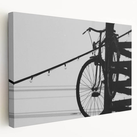 Modern Urban Landscape Art – Black and White Bicycle Scene