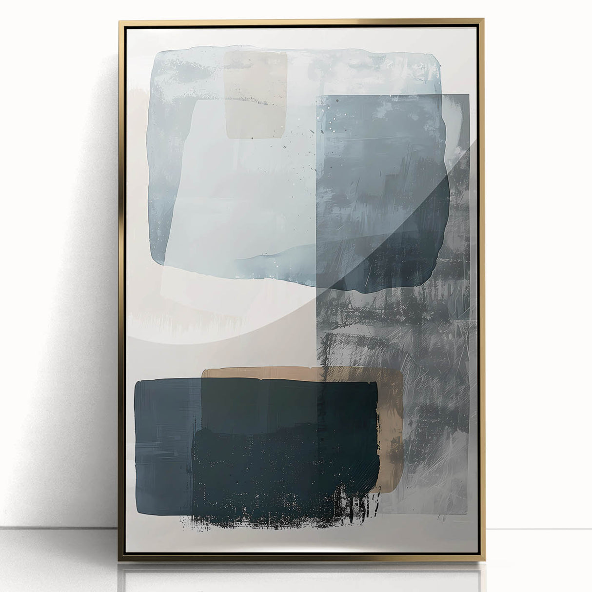 Modern Abstract Art – Cool Gray Blue Geometric Brushstroke Canvas