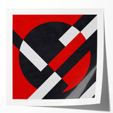 Bold Geometric Abstract Wall Art - Red, Black, and White Print
