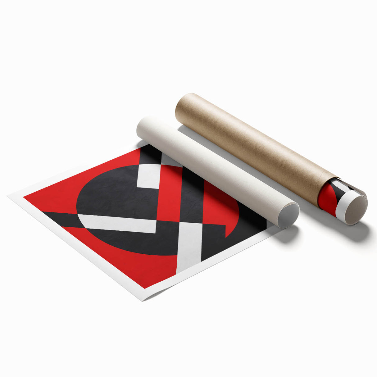 Bold Geometric Abstract Wall Art - Red, Black, and White Print