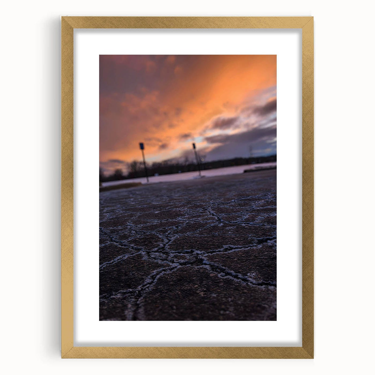 Urban Scenery Wall Art – Cracked Pavement at Sunset Canvas