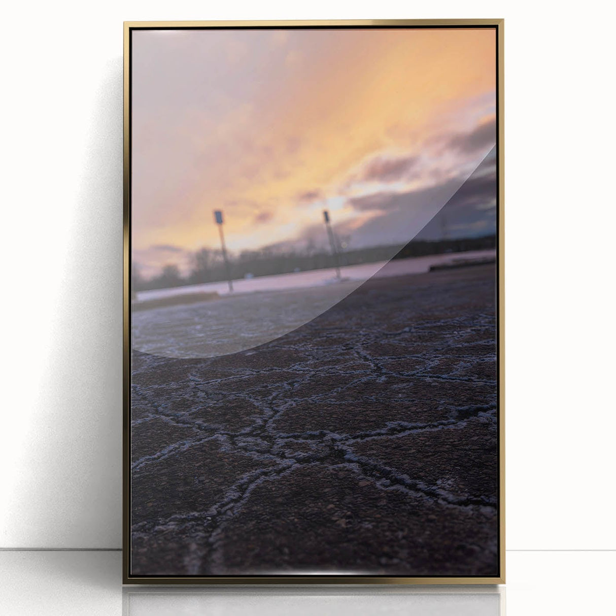 Urban Scenery Wall Art – Cracked Pavement at Sunset Canvas