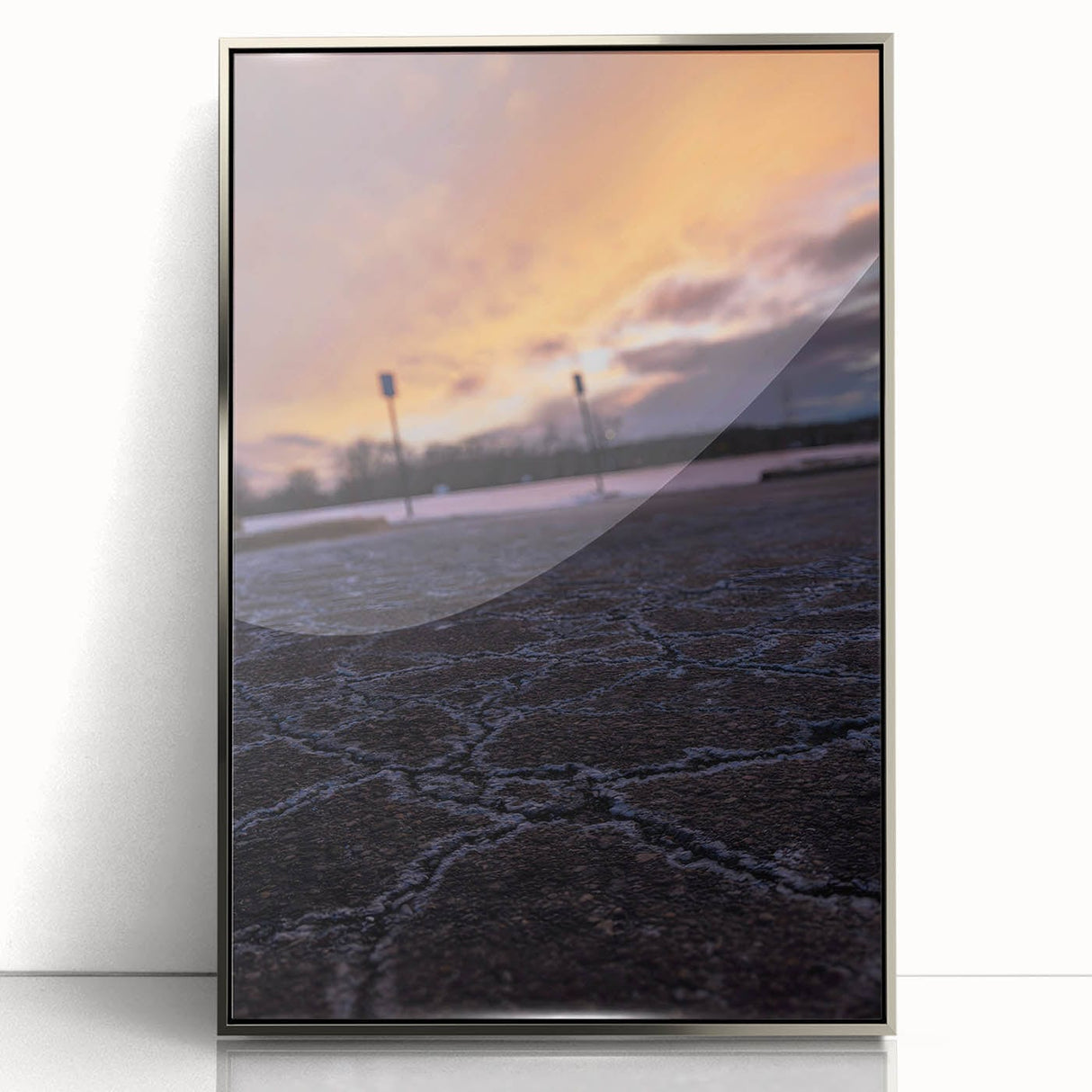Urban Scenery Wall Art – Cracked Pavement at Sunset Canvas