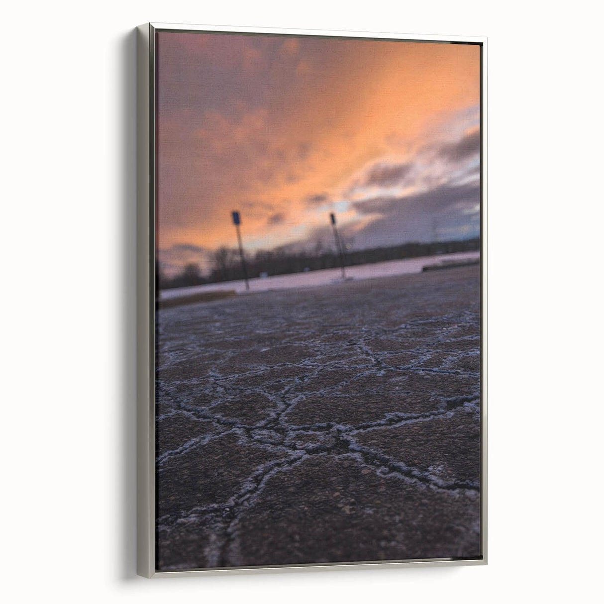 Urban Scenery Wall Art – Cracked Pavement at Sunset Canvas