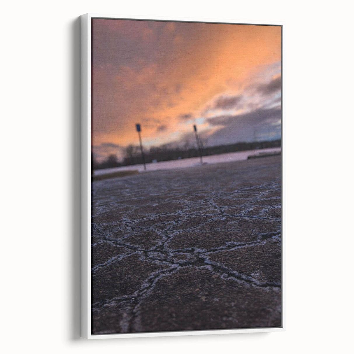 Urban Scenery Wall Art – Cracked Pavement at Sunset Canvas