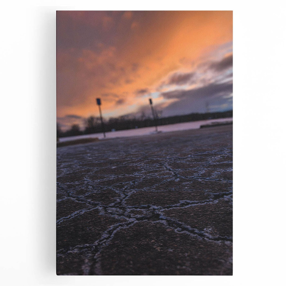 Urban Scenery Wall Art – Cracked Pavement at Sunset Canvas