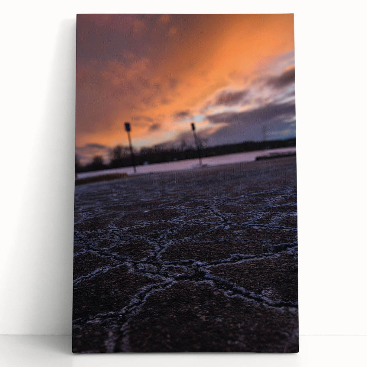 Urban Scenery Wall Art – Cracked Pavement at Sunset Canvas