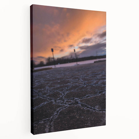 Urban Scenery Wall Art – Cracked Pavement at Sunset Canvas