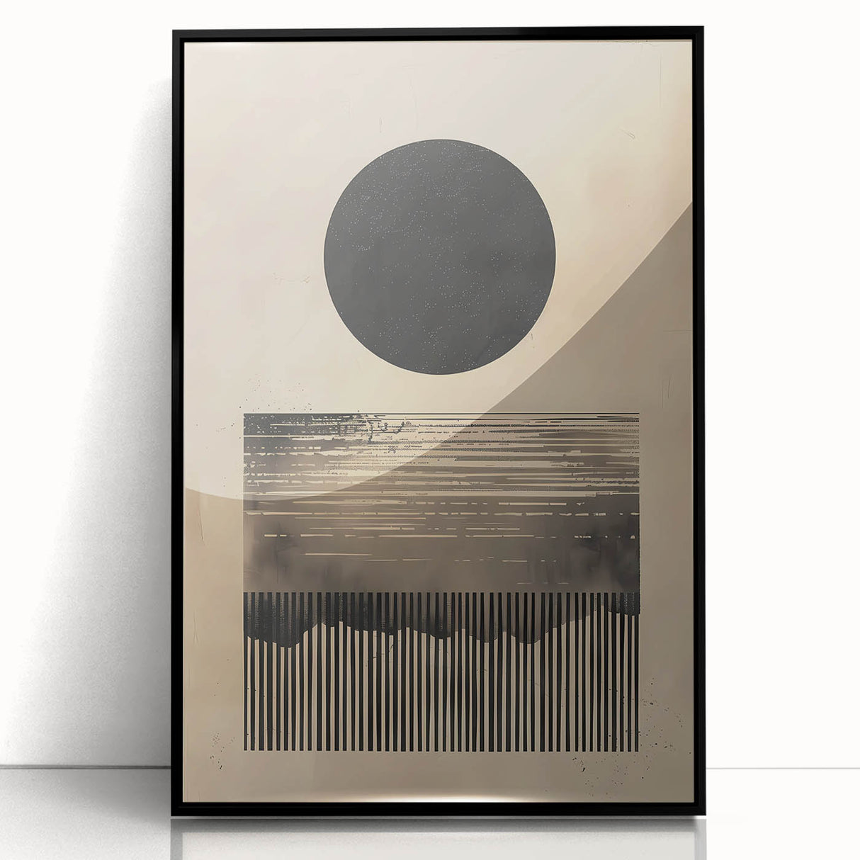 Abstract Wall Art – Beige and Black Minimalist Cosmic Geometry Print