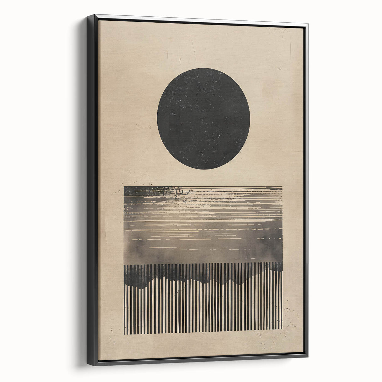 Abstract Wall Art – Beige and Black Minimalist Cosmic Geometry Print