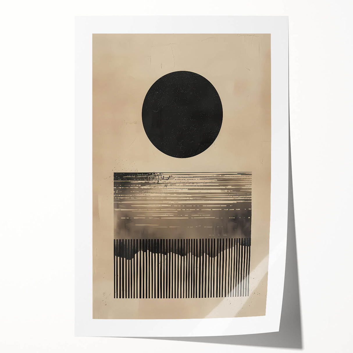 Abstract Wall Art – Beige and Black Minimalist Cosmic Geometry Print