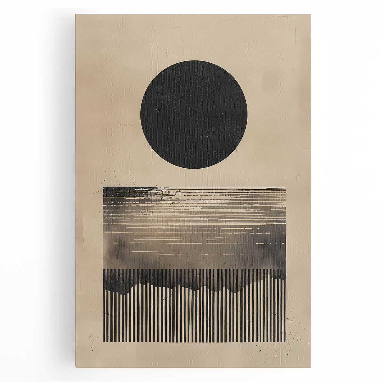 Abstract Wall Art – Beige and Black Minimalist Cosmic Geometry Print