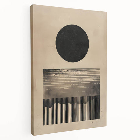Abstract Wall Art – Beige and Black Minimalist Cosmic Geometry Print