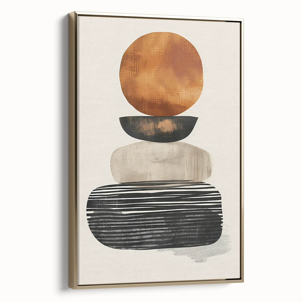 Contemporary Canvas Art – Earthy Stacked Shapes in Warm Tones