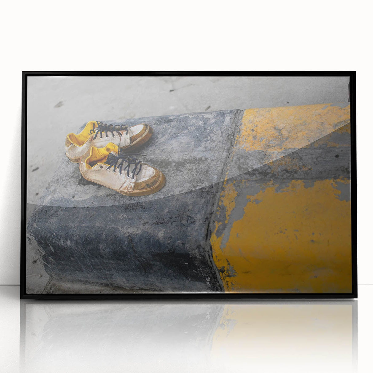 Metropolitan Photography Art – Urban Shoes on Yellow Curb Print