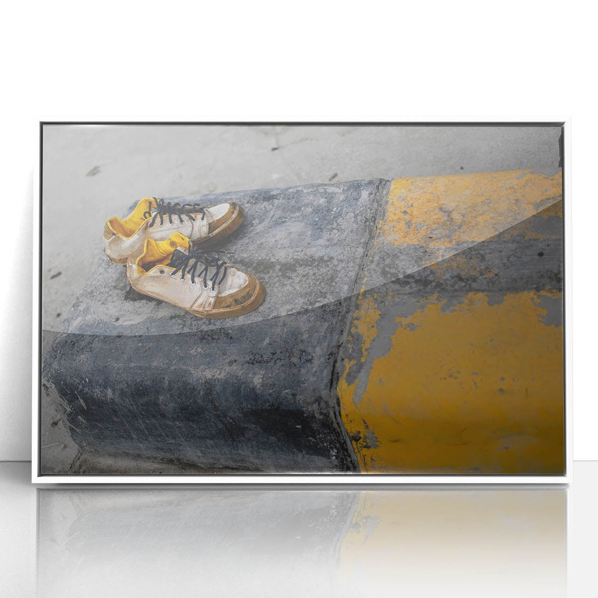 Metropolitan Photography Art – Urban Shoes on Yellow Curb Print