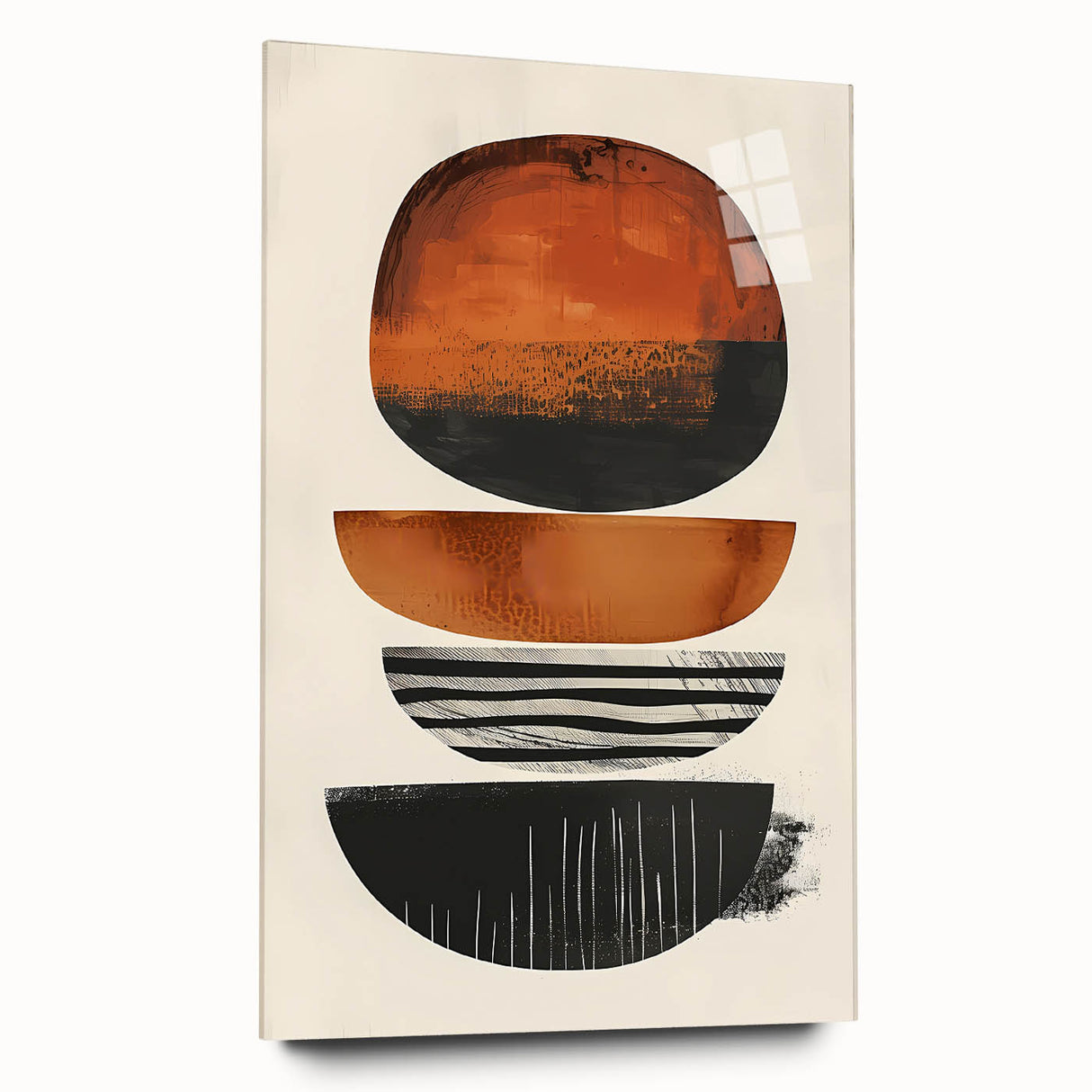 Neutral Abstract Prints – Stacked Burnt Orange and Black Shapes Art