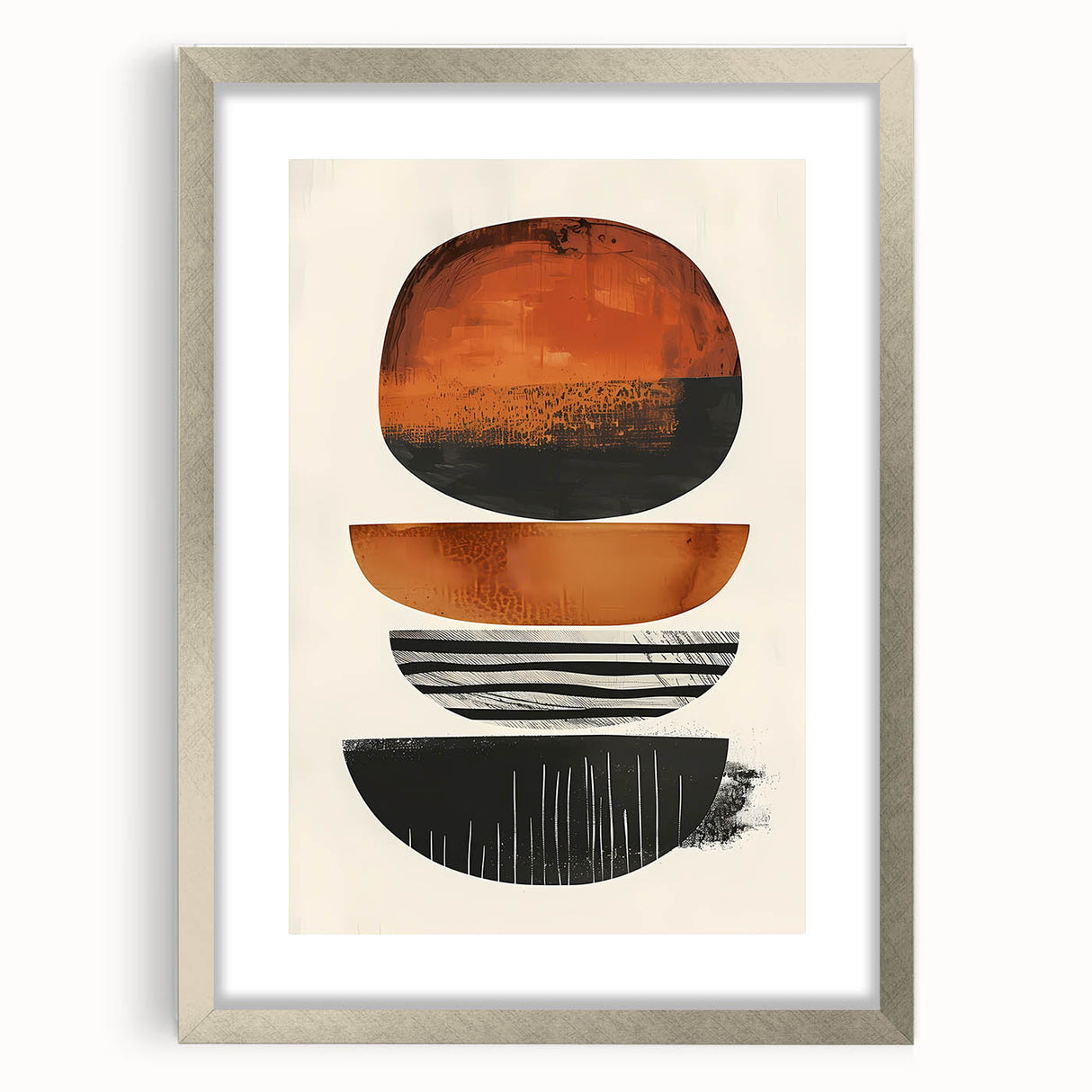 Neutral Abstract Prints – Stacked Burnt Orange and Black Shapes Art