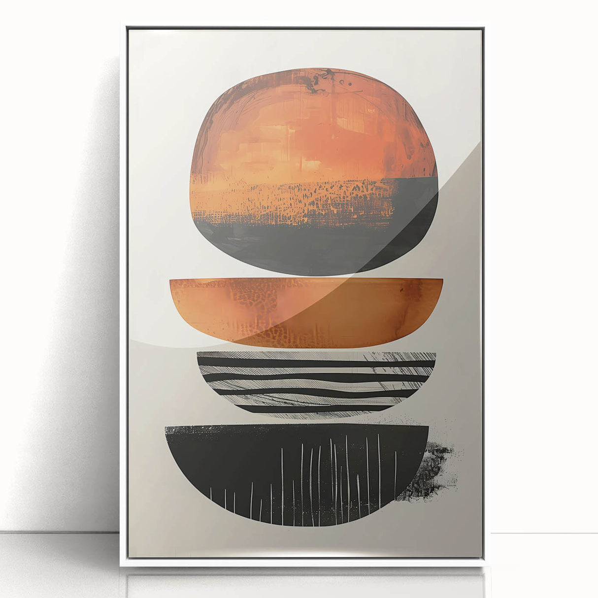 Neutral Abstract Prints – Stacked Burnt Orange and Black Shapes Art
