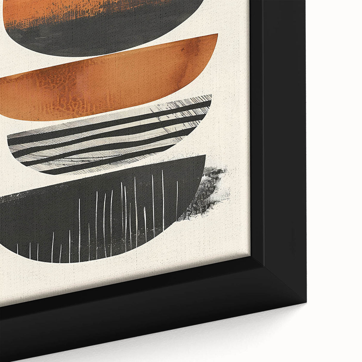 Neutral Abstract Prints – Stacked Burnt Orange and Black Shapes Art