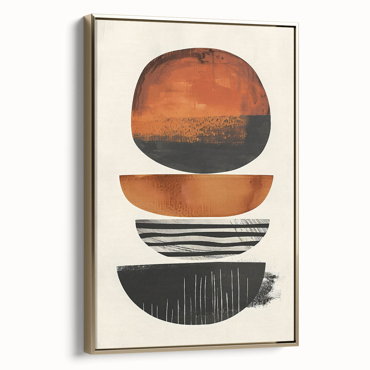 Neutral Abstract Prints – Stacked Burnt Orange and Black Shapes Art