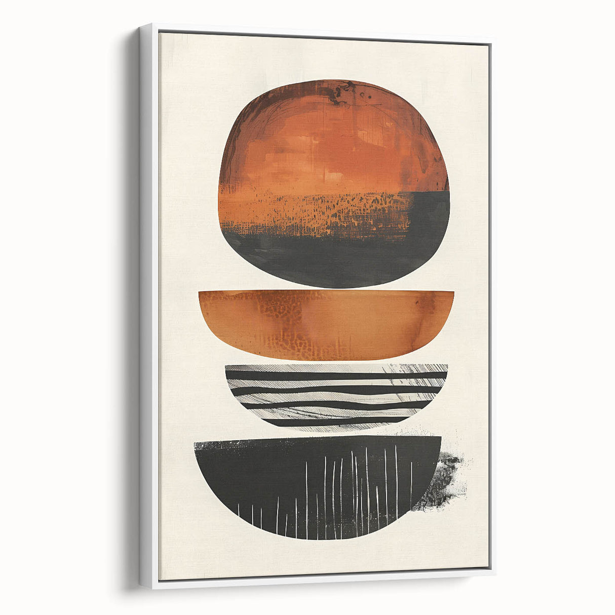 Neutral Abstract Prints – Stacked Burnt Orange and Black Shapes Art